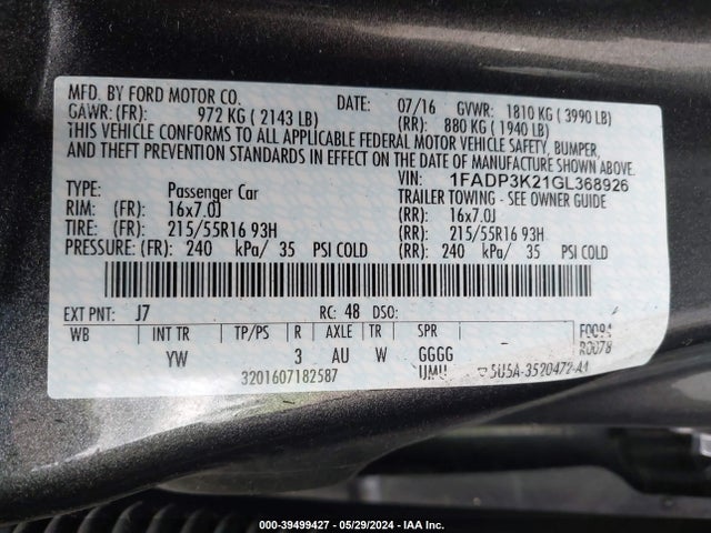 Ford FOCUS SE 2016 1FADP3K21GL368926 Image 9