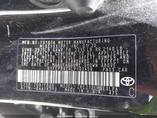 Toyota COROLLA LE 2020 5YFEPRAE4LP102458 Image 9