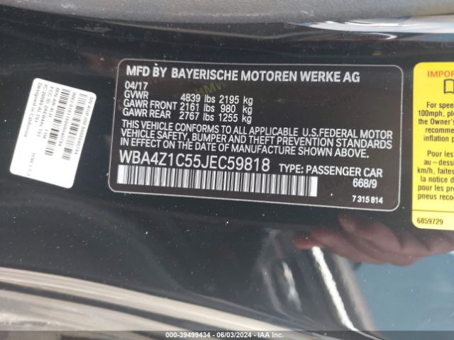 WBA4Z1C55JEC59818 BMW 430I