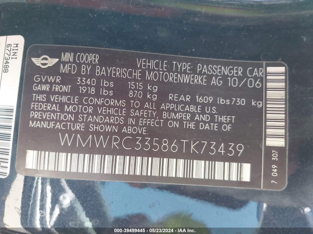 2006 MINI COOPER WMWRC33586TK73439 Photo 8