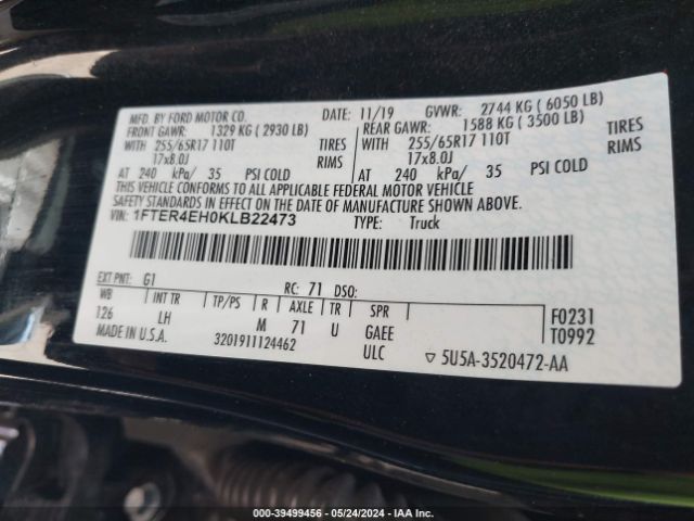 1FTER4EH0KLB22473 Ford Ranger Xlt