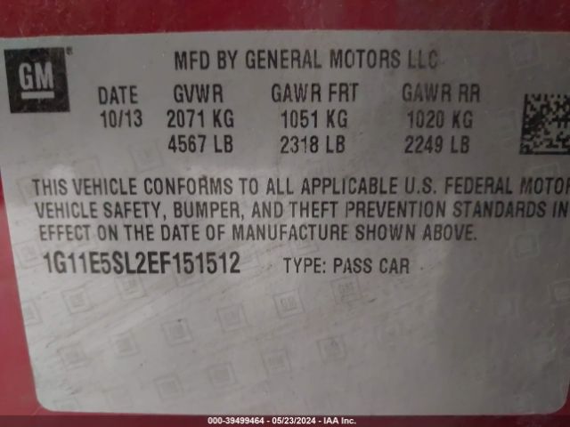 1G11E5SL2EF151512 Chevrolet MALIBU 2LT