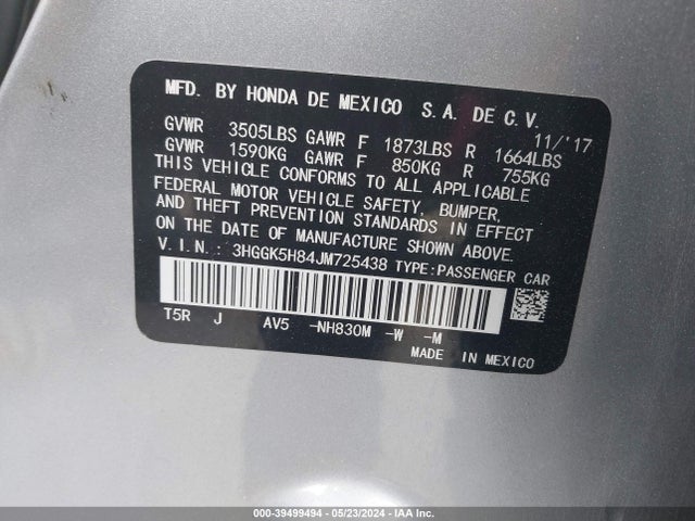 Honda FIT EX 2018 3HGGK5H84JM725438 Image 9
