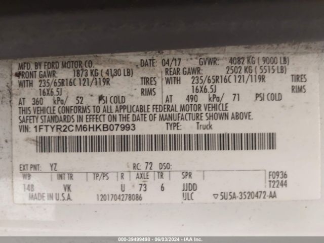 1FTYR2CM6HKB07993 Ford Transit-250