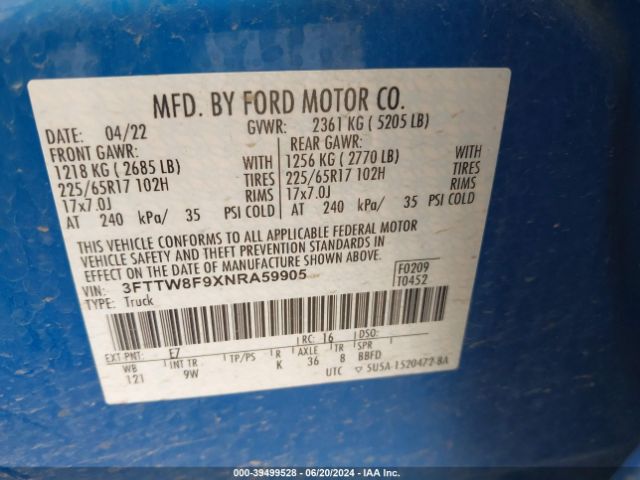 3FTTW8F9XNRA59905 Ford Maverick Xl
