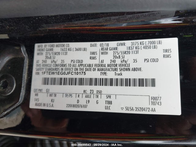 Ford F-150 King Ranch 2018 1FTEW1EG0JFC10175 Image 9