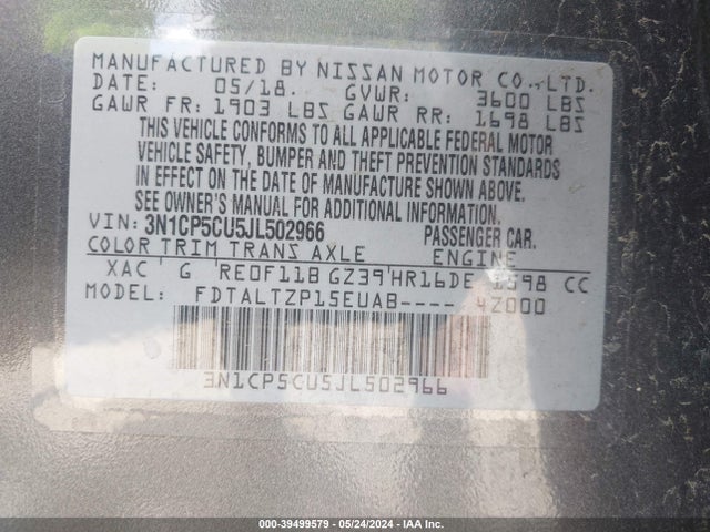 Nissan KICKS SR 2018 3N1CP5CU5JL502966 Image 9