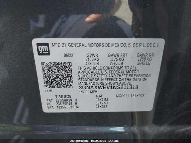 Chevrolet Equinox Awd Rs 2022 3GNAXWEV1NS211318 Image 9