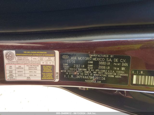 3KPFK4A79HE091134 KIA FORTE LX