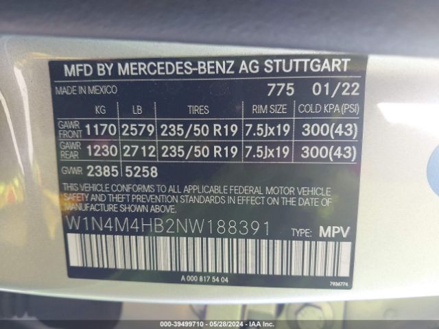 W1N4M4HB2NW188391 Mercedes-Benz Glb 250 4matic
