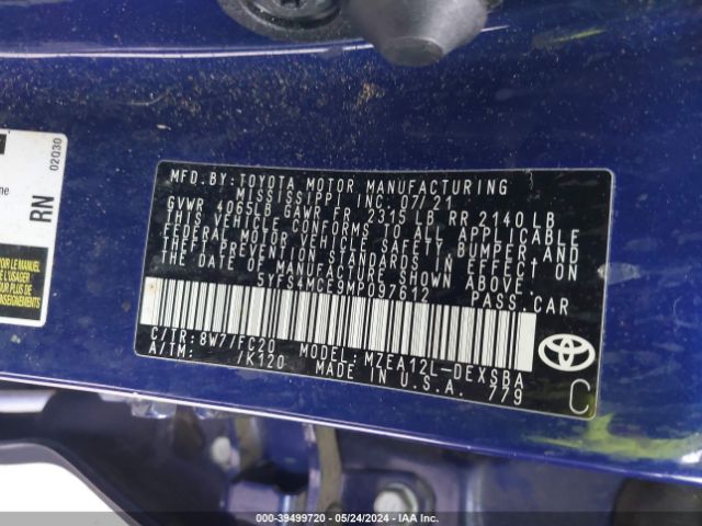 5YFS4MCE9MP097612 Toyota COROLLA SE