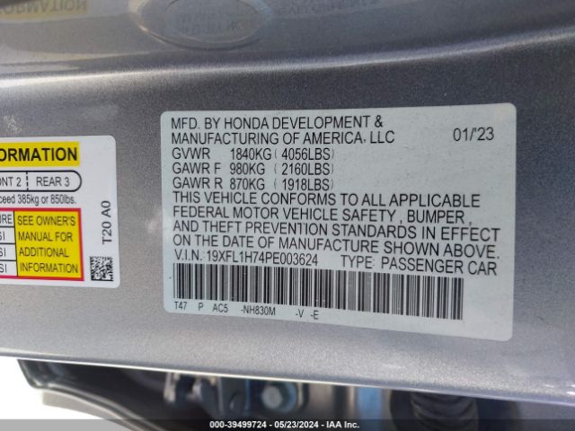 19XFL1H74PE003624 Honda Civic Ex-l /ex-l W/o Bsi