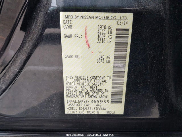 Nissan Altima 2.5 S 2014 1N4AL3AP8EN365955 Image 9