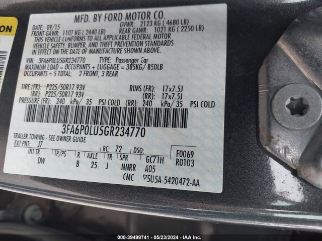 Ford Fusion Hybrid Se 2016 3FA6P0LU5GR234770 Image 9