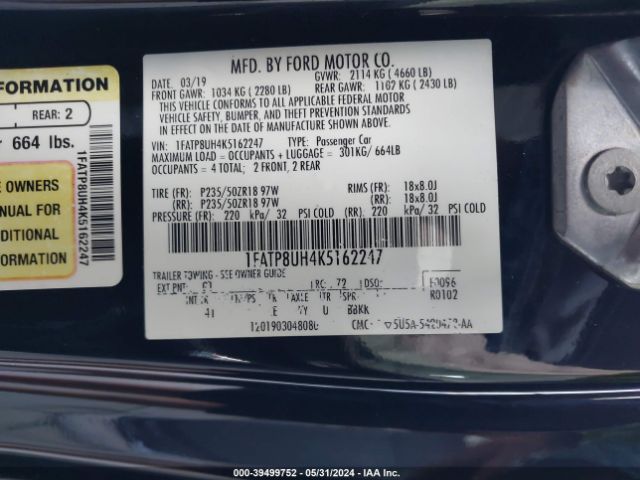 1FATP8UH4K5162247 Ford Mustang Ecoboost Premium