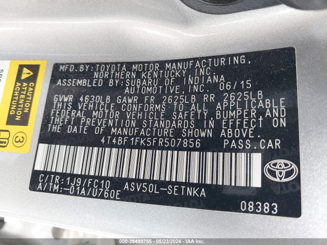 Toyota CAMRY LE 2015 4T4BF1FK5FR507856 Image 9