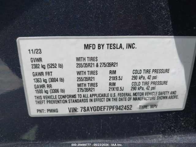 7SAYGDEF7PF942452 Tesla Model Y Awd/performance Dual Motor All-wheel Drive