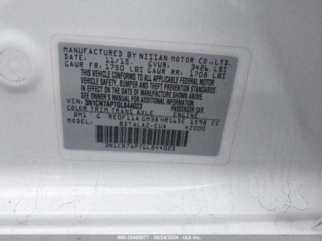 3N1CN7AP7GL844023 Nissan Versa 1.6 S+