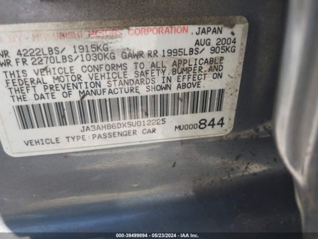 2005 MITSUBISHI LANCER EVOLUTION JA3AH86DX5U012225 Photo 8