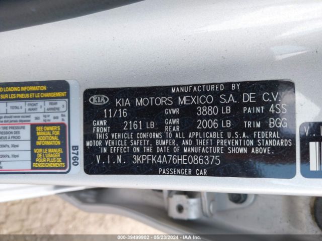 3KPFK4A76HE086375 KIA FORTE LX