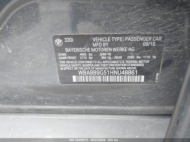 BMW 330I 2017 WBA8B9G51HNU48861 Image 9