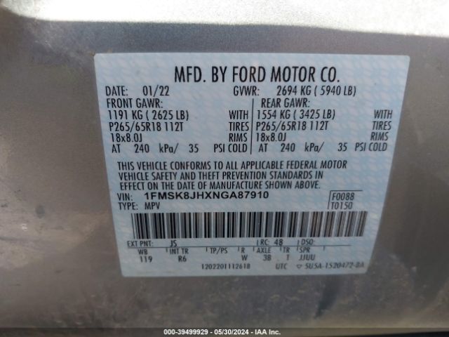 1FMSK8JHXNGA87910 Ford Explorer Timberline