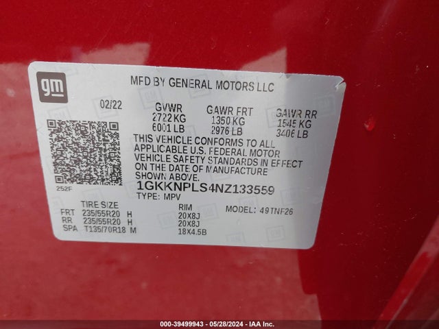 1GKKNPLS4NZ133559 GMC Acadia Fwd Denali