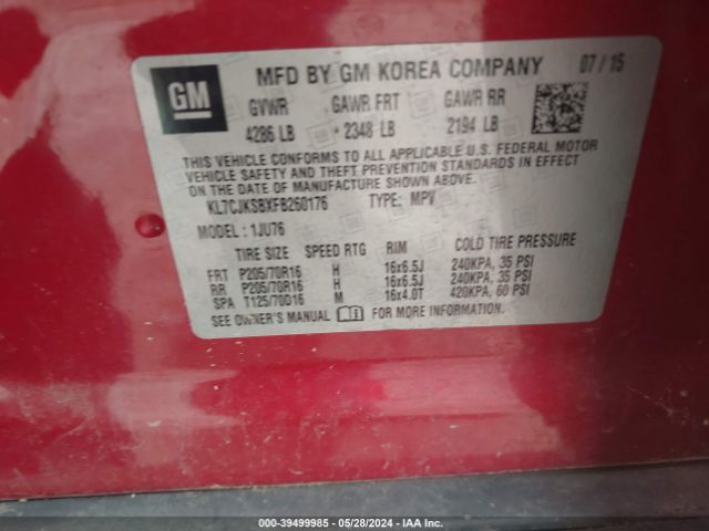 KL7CJKSBXFB260176 Chevrolet Trax 1ls