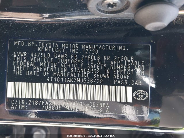 Toyota CAMRY LE 2021 4T1C11AK7MU536728 Image 9