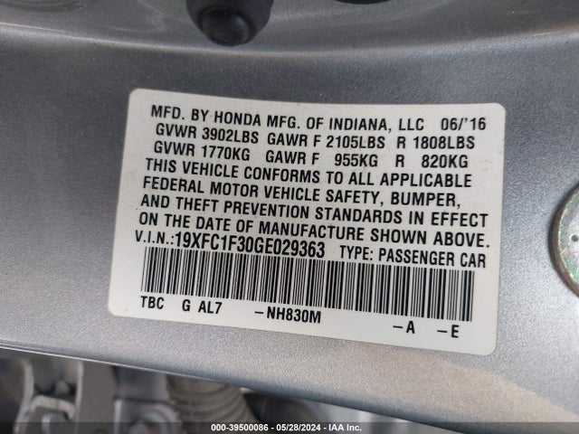 Honda Civic Ex-t 2016 19XFC1F30GE029363 Image 9