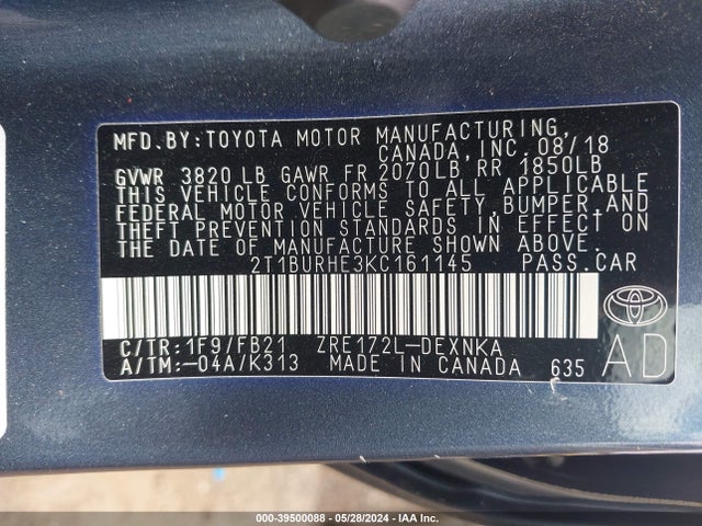Toyota COROLLA LE 2019 2T1BURHE3KC161145 Image 9