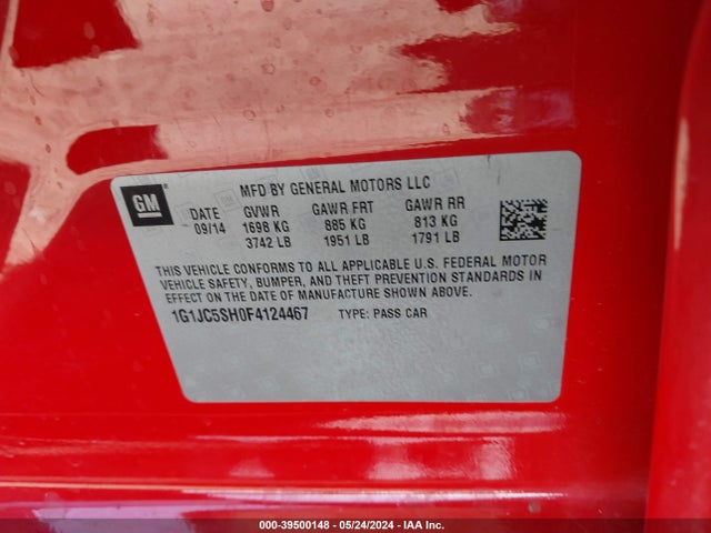 Chevrolet Sonic Lt Auto 2015 1G1JC5SH0F4124467 Image 9