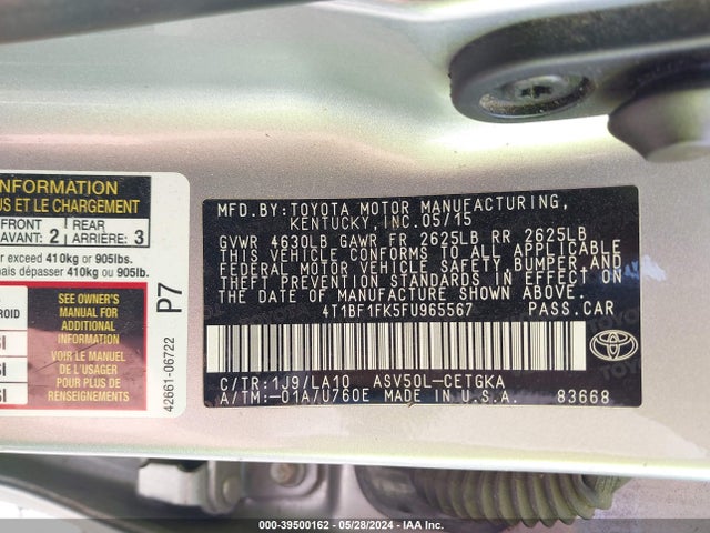 Toyota CAMRY XLE 2015 4T1BF1FK5FU965567 Image 9