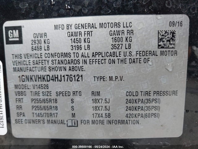 Chevrolet Traverse 2lt 2017 1GNKVHKD4HJ176121 Image 9