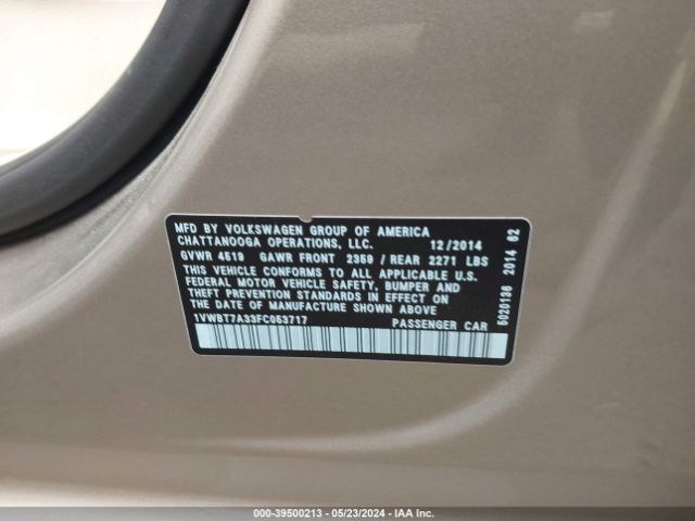 1VWBT7A33FC053717 Volkswagen Passat 1.8t Se
