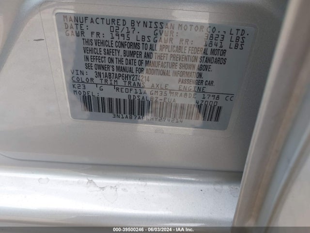 Nissan SENTRA S 2017 3N1AB7AP6HY274214 Image 9