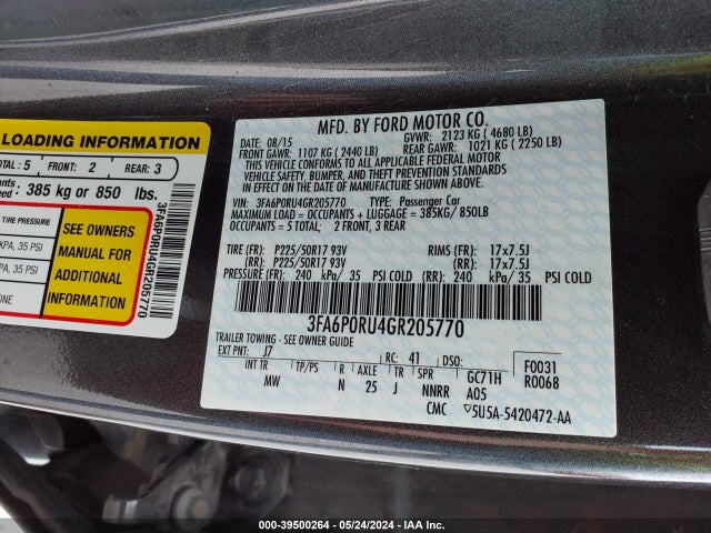 Ford Fusion Hybrid Titanium 2016 3FA6P0RU4GR205770 Image 9