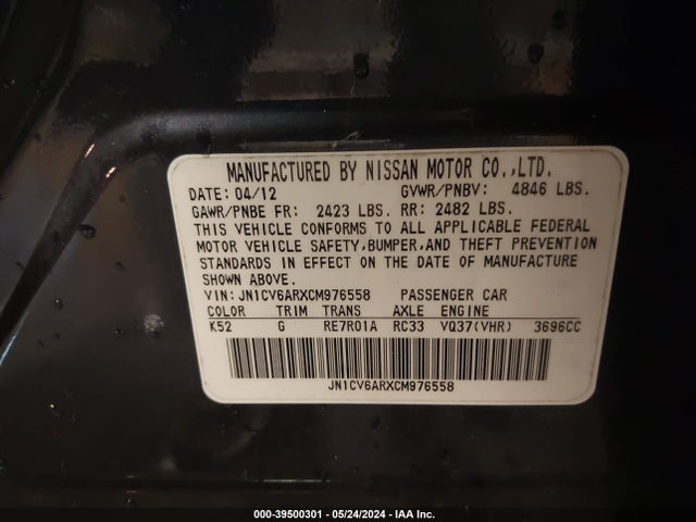 Продажа на аукционе авто 2012 Infiniti G37x, vin: JN1CV6ARXCM976558, номер лота: 39500301