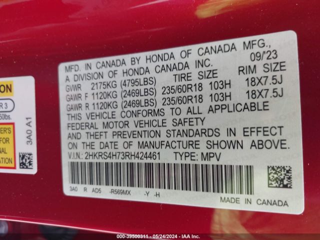 2HKRS4H73RH424461 Honda Cr-v Ex-l Awd