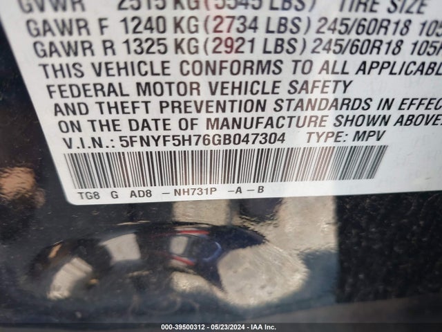 Honda Pilot Ex-l 2016 5FNYF5H76GB047304 Image 9