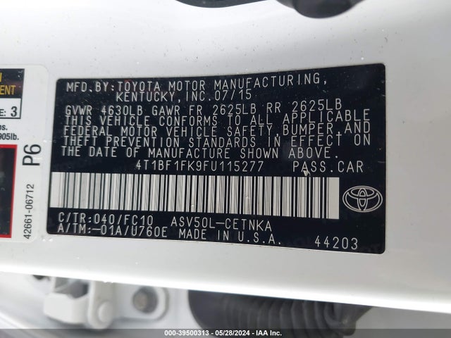 Toyota CAMRY LE 2015 4T1BF1FK9FU115277 Image 9