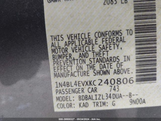 2019 NISSAN ALTIMA 1N4BL4EVXKC240806 Photo 8