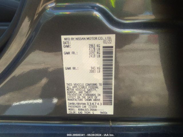 1N4BL4BV4NN334743 Nissan Altima S Fwd