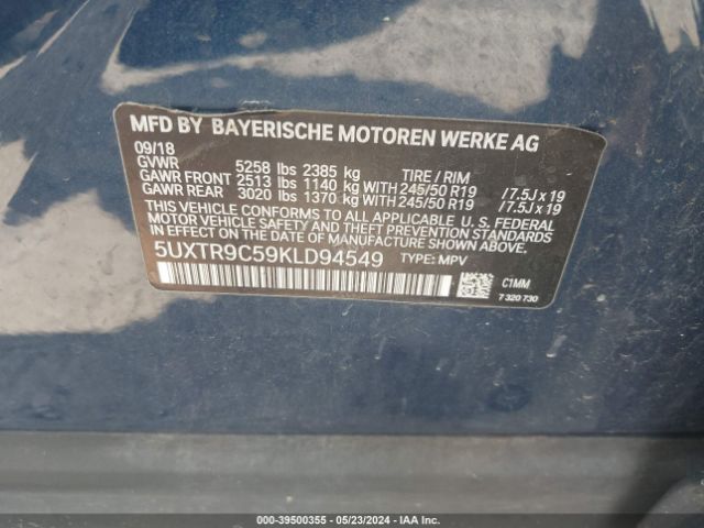 5UXTR9C59KLD94549 BMW X3 Xdrive30i