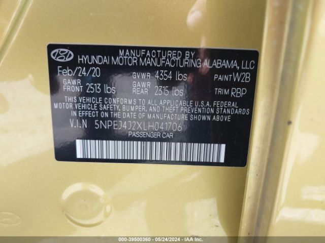 5NPEJ4J2XLH041706 Hyundai Sonata Sel Plus