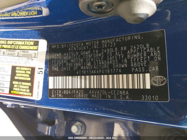 4T1R11AK4PU181774 Toyota CAMRY LE