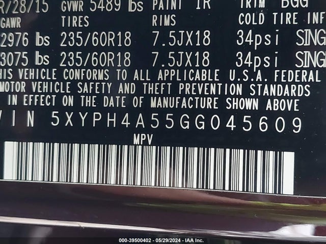 KIA Sorento 3.3l Ex 2016 5XYPH4A55GG045609 Image 9