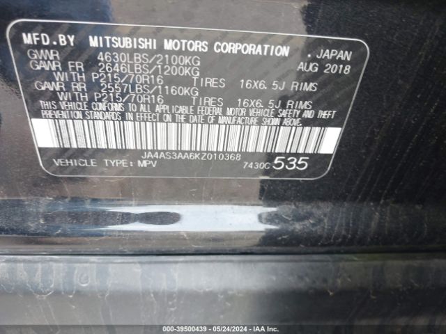 JA4AS3AA6KZ010368 Mitsubishi Eclipse Cross Es
