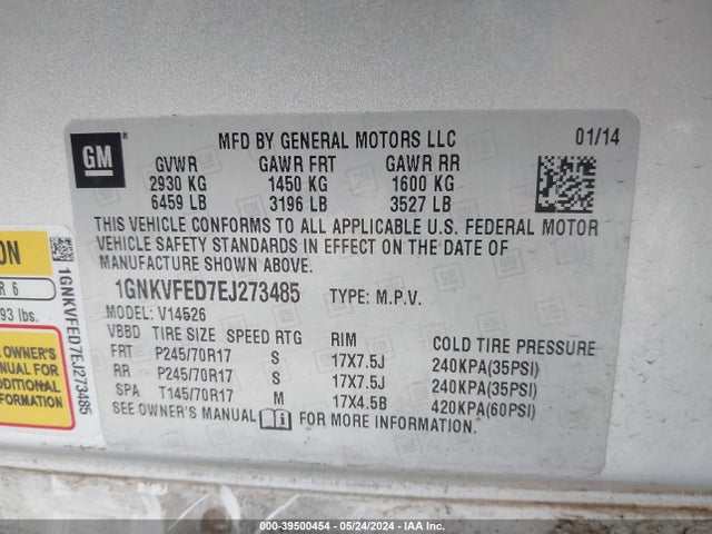 Chevrolet Traverse Ls 2014 1GNKVFED7EJ273485 Image 9