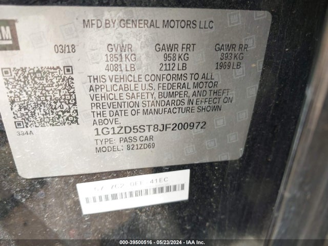 Chevrolet MALIBU LT 2018 1G1ZD5ST8JF200972 Image 9